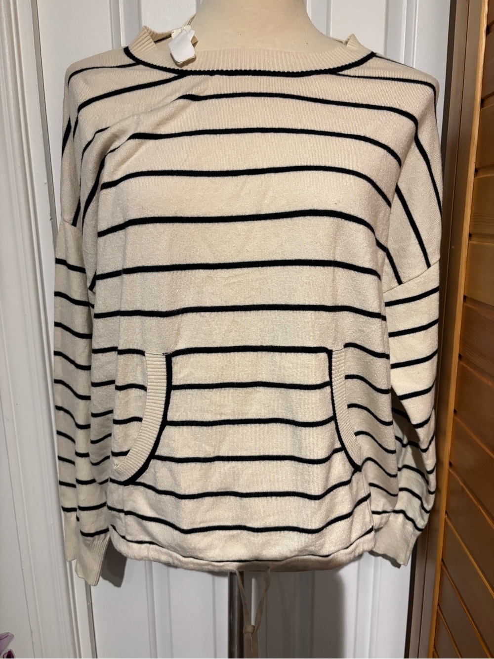 NWT Max Studio Cream and Black Striped Crewneck Sweater